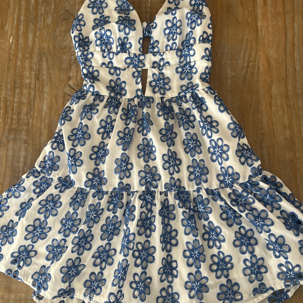 SHEIN Blue and White Floral Mini Dress